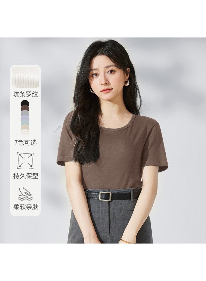 MIIOW Women'S Slim Fit T-Shirt Short Sleeve Round Neck Top Basic Undershirt Thin Layer Can Be Worn Out - Image 2