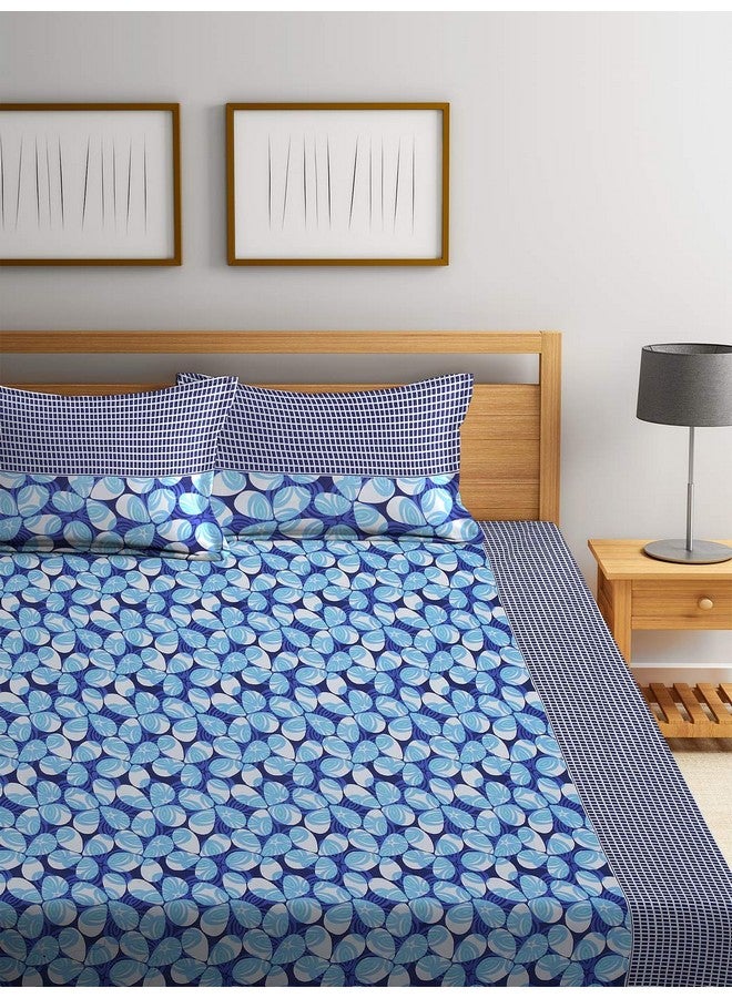 Fashion String 144 TC Microfibre Blue Double Bedsheet with 2 Pillow Covers - Image 2