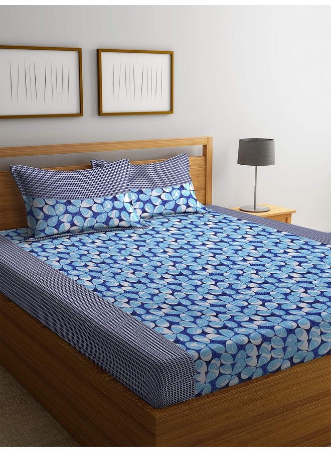 Fashion String 144 TC Microfibre Blue Double Bedsheet with 2 Pillow Covers - Image 1