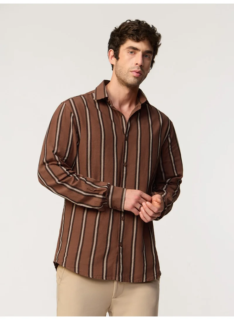 The Souled Store Cotton Linen Stripes: Chestnut