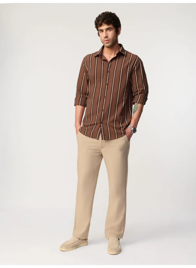 The Souled Store Cotton Linen Stripes: Chestnut