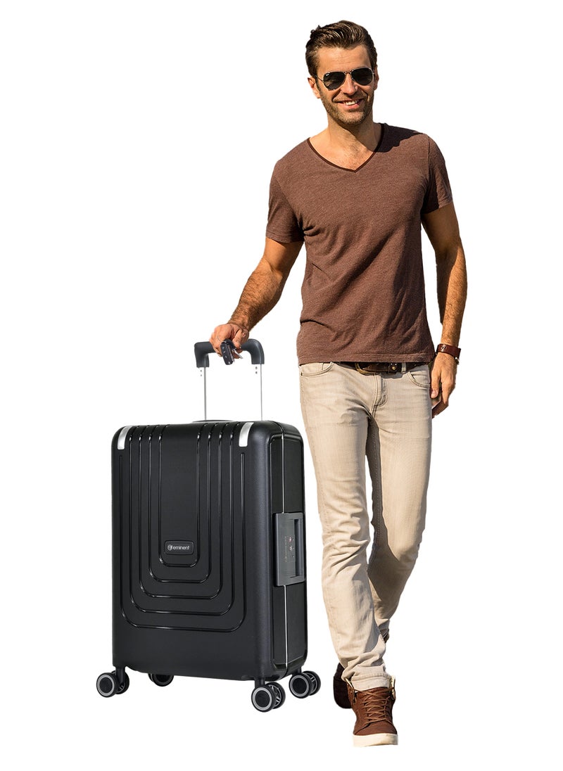 eminent Vertica Hard Case Travel Bag Luggage Trolley Polypropylene Lightweight Suitcase 4 Quiet Double Spinner Wheels With Tsa Lock B0006 Black  - Image 2
