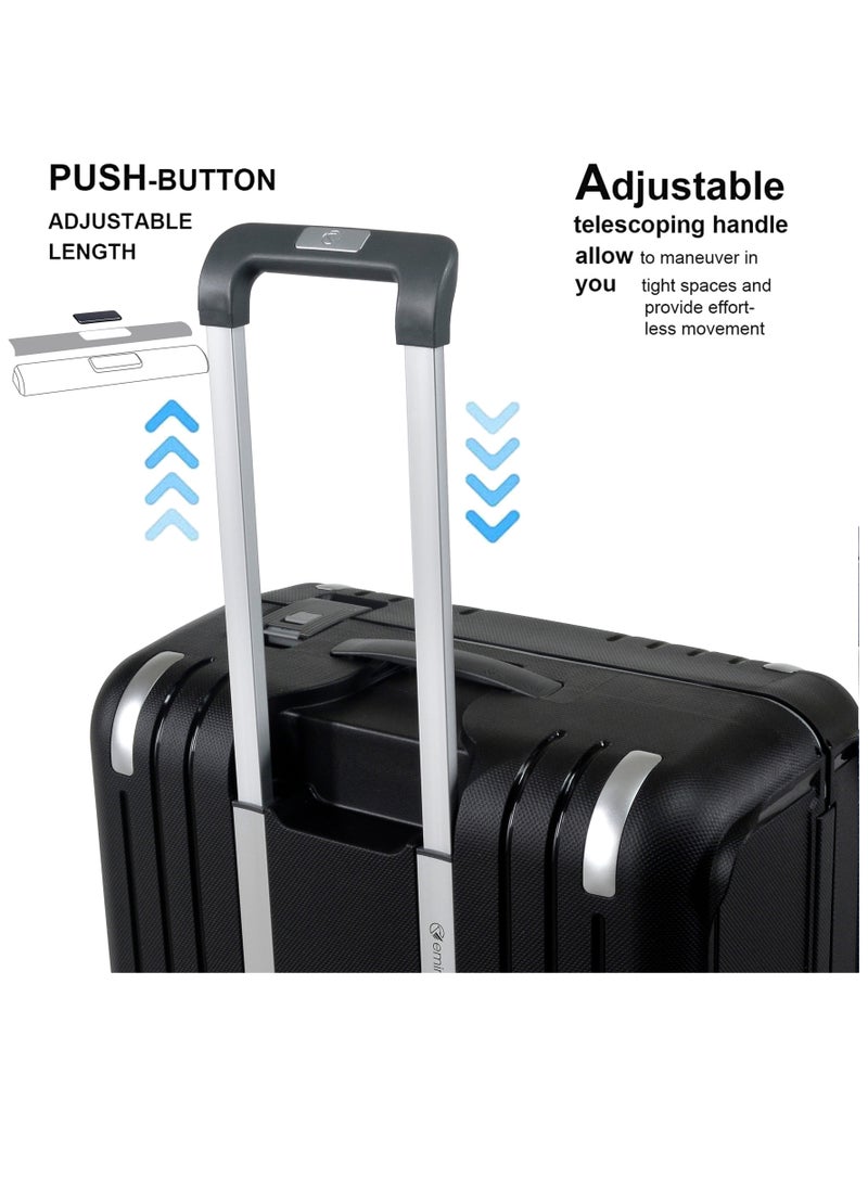 eminent Vertica Hard Case Travel Bag Luggage Trolley Polypropylene Lightweight Suitcase 4 Quiet Double Spinner Wheels With Tsa Lock B0006 Black  - Image 4