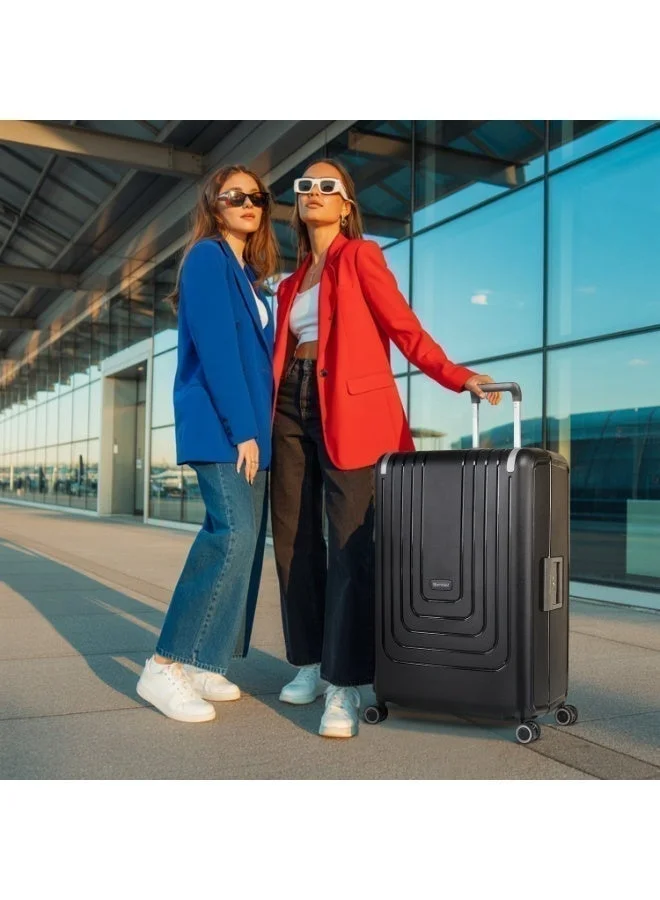 eminent Black Vertica Hard Case Travel Bag Luggage Trolley Polypropylene Lightweight Suitcase 4 Quiet Double Spinner Wheels With Tsa Lock B0006 Black  | Best Price UAE