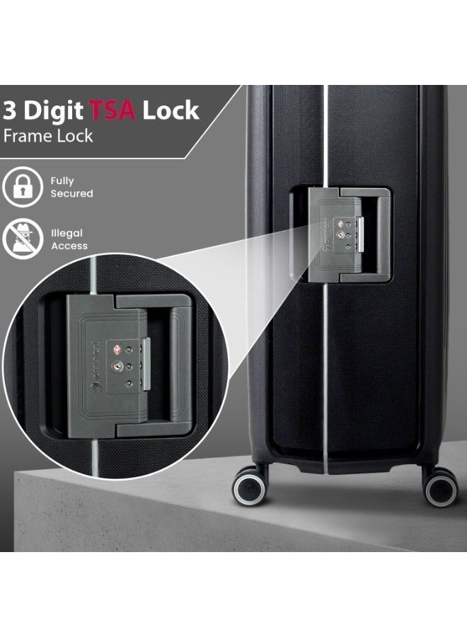إيمينينت حقيبة سفر صلبة بعجلات دوارة مزدوجة وهيكل خفيف من البولي بروبلين مع قفل  أسود - Image 5