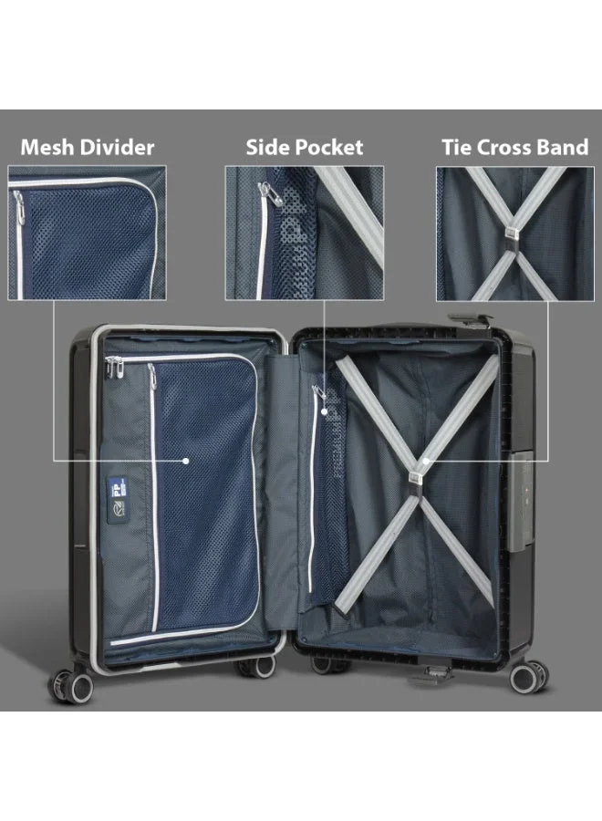 eminent Black Vertica Hard Case Travel Bag Luggage Trolley Polypropylene Lightweight Suitcase 4 Quiet Double Spinner Wheels With Tsa Lock B0006 Black  | Best Price UAE