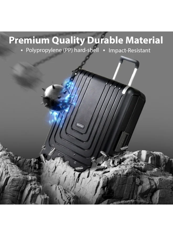 eminent Black Vertica Hard Case Travel Bag Luggage Trolley Polypropylene Lightweight Suitcase 4 Quiet Double Spinner Wheels With Tsa Lock B0006 Black  | Best Price UAE
