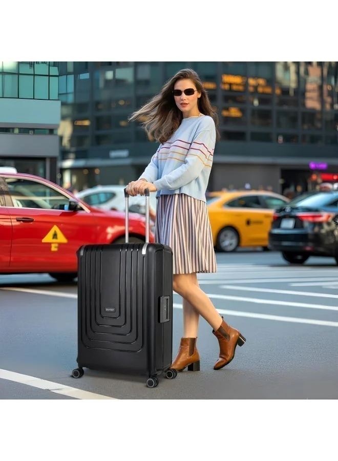 eminent Black Vertica Hard Case Travel Bag Luggage Trolley Polypropylene Lightweight Suitcase 4 Quiet Double Spinner Wheels With Tsa Lock B0006 Black  | Best Price UAE