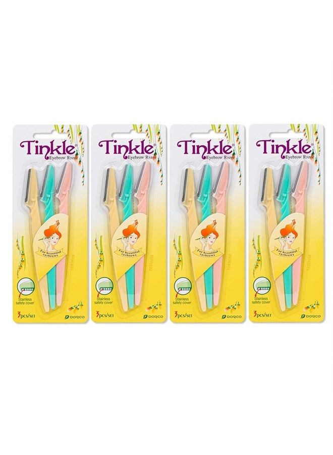 Tinkle Dorco Tinkle Eyebrow Razors for Women, 12 Razors [3ct per pack(4pk)], Eyebrow Trimmer Dermaplaning Tool for Safe and Easy Facial Hair Removal for Women, Exfoliating Face With Stainless Steel Safety Co - Image 1