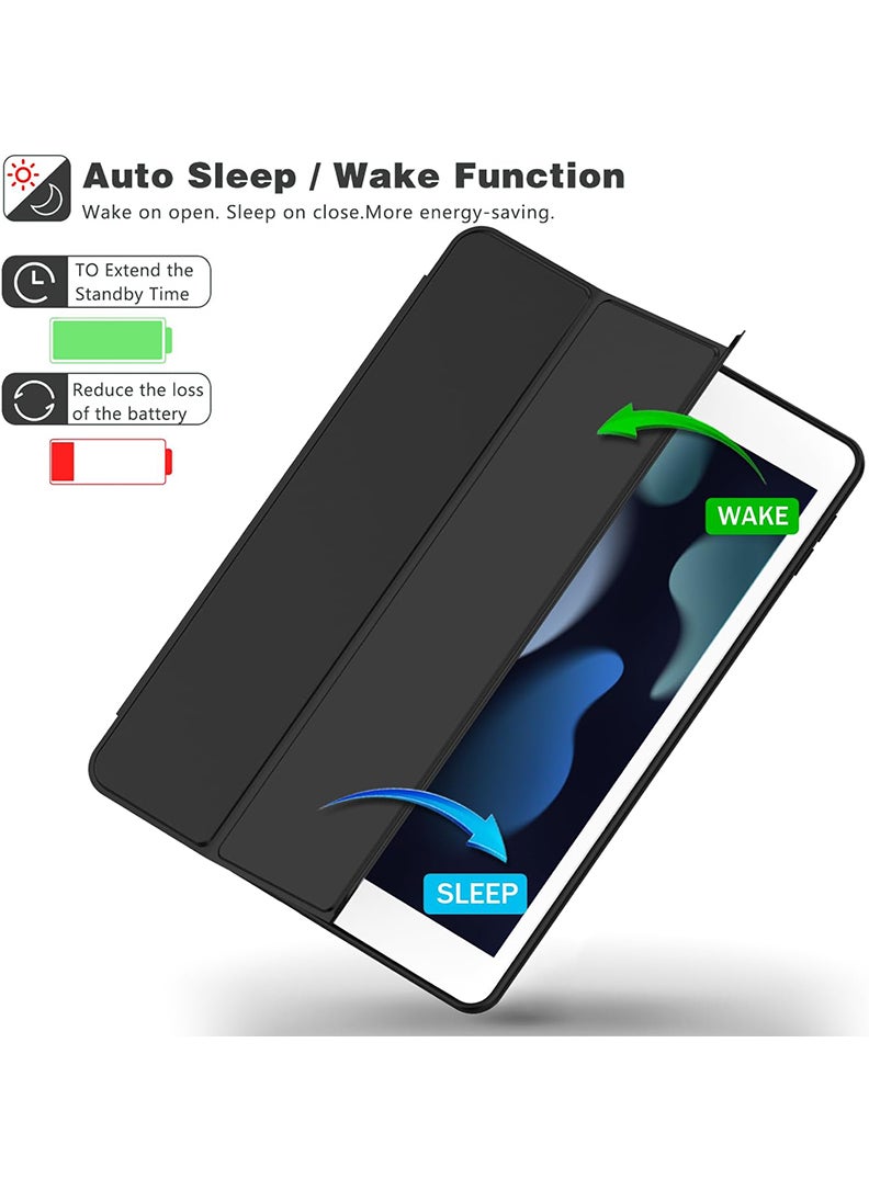 Hybrid Slim Case for iPad 9/8/7th Generation Case 10.2 Inch with Pencil Holder, Shockproof Trifold Stand Protective Cover with Soft TPU Clear Back for iPad Case 10.2, Auto Sleep/Wake Black
