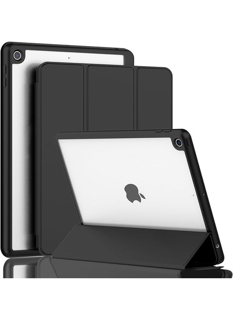 Hybrid Slim Case for iPad 9/8/7th Generation Case 10.2 Inch with Pencil Holder, Shockproof Trifold Stand Protective Cover with Soft TPU Clear Back for iPad Case 10.2, Auto Sleep/Wake Black