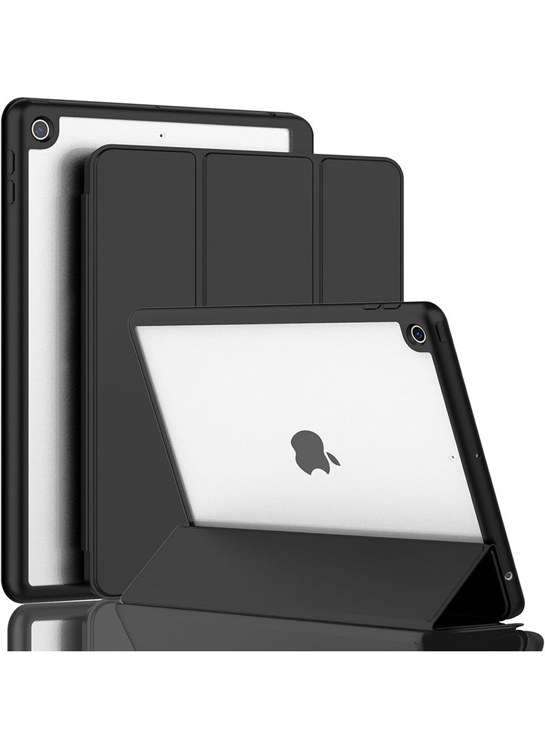 Hybrid Slim Case for iPad 9/8/7th Generation Case 10.2 Inch with Pencil Holder, Shockproof Trifold Stand Protective Cover with Soft TPU Clear Back for iPad Case 10.2, Auto Sleep/Wake Black