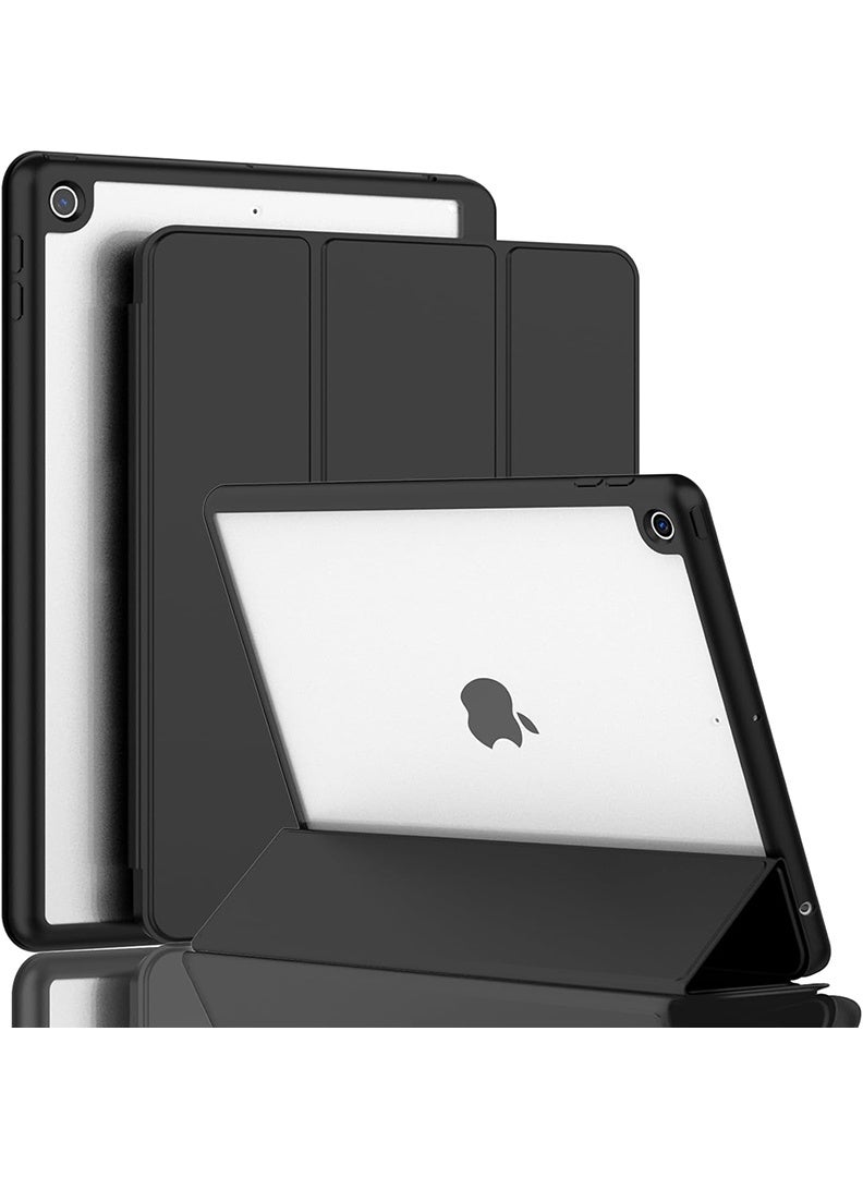 ثيودور حافظة هجينة رفيعة لجهاز iPad 9/8/7th Generation مقاس 10.2 بوصة مع حامل أقلام رصاص، غطاء واقٍ مضاد للصدمات وحامل ثلاثي الطي مع ظهر شفاف ناعم من مادة TPU لجهاز iPad 10.2، نوم/تنبيه تلقائي باللون الأسود - Image 1