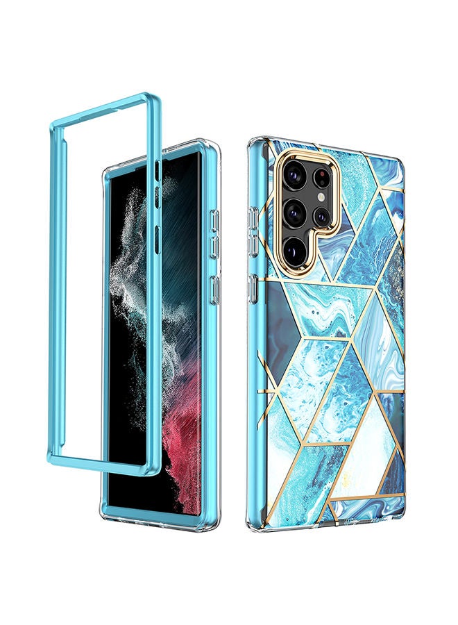 O Ozone Marble Gloss Series Cover for Samsung Galaxy S22 Ultra Case Full-Body Shockproof - Blue  - Image 1