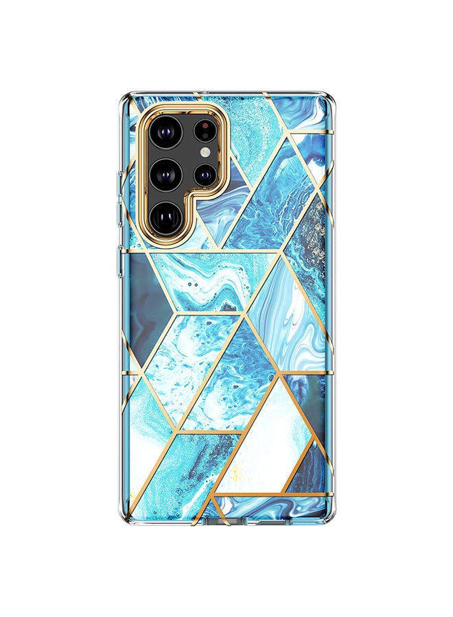O Ozone Marble Gloss Series Cover for Samsung Galaxy S22 Ultra Case Full-Body Shockproof - Blue  - Image 3