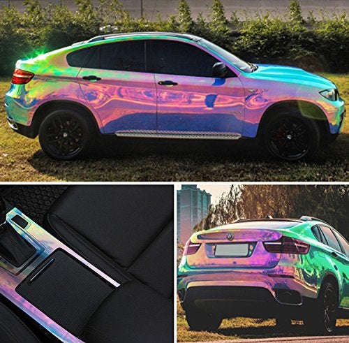 ATMOMO AuMoHall Holographic Laser Blue Car Vinyl Wrap Gloss Color Change DIY Air-Release Adhesive Film Rainbow Finish Roll, 53'' x 19.68'' - Image 2