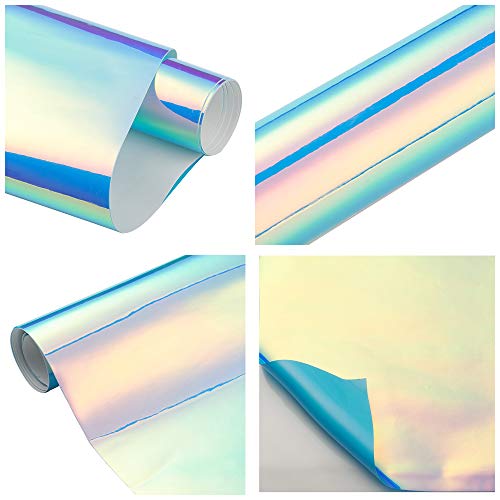 ATMOMO AuMoHall Holographic Laser Blue Car Vinyl Wrap Gloss Color Change DIY Air-Release Adhesive Film Rainbow Finish Roll, 53'' x 19.68'' - Image 5