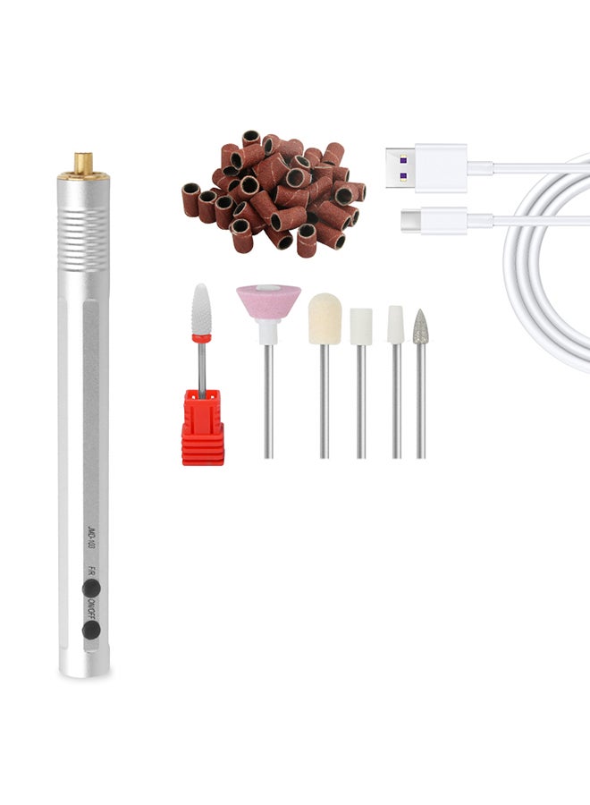 brunson Jmd103 Portable Electric Nail Drill Rechargeable Mini Polishing Pen Cordless Rechargeable Acrylic Nails Dill Manicure Usb Plug - Silver