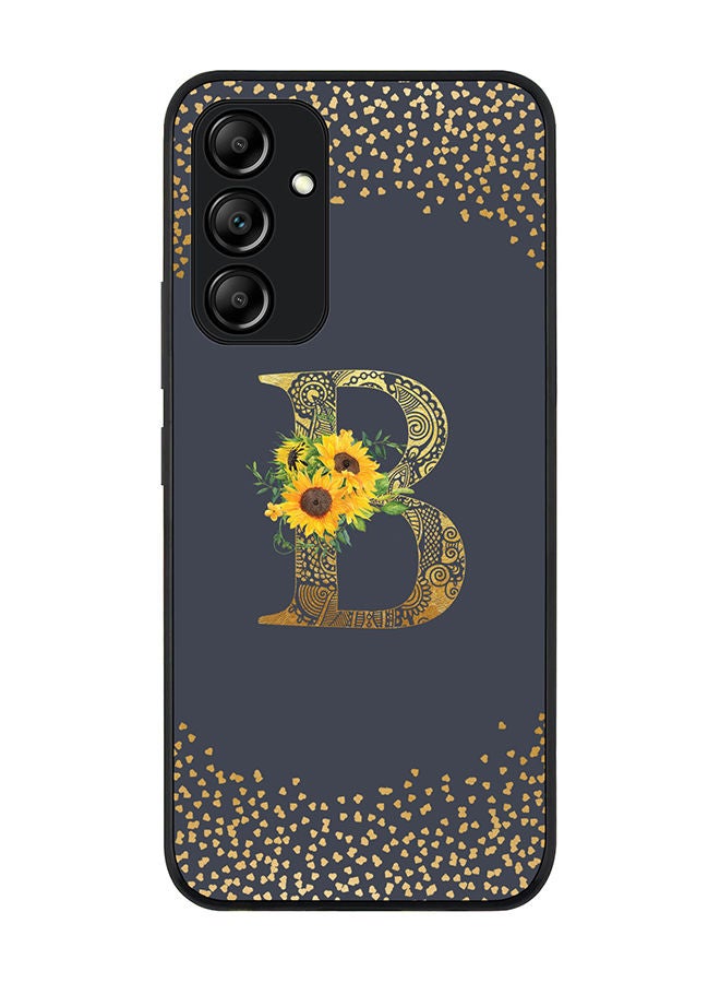 Rugged Black edge case for Samsung Galaxy A34 5G Slim fit Soft Case Flexible Rubber Edges Anti Drop TPU Gel Thin Cover - Custom Monogram Letter Floral Pattern Alphabet - B (Grey)