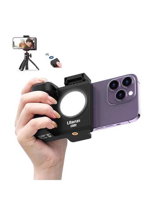 ULANZI CG02 Ungraded Smartphone Camera Shutter Handle Grip w Detachable Wireless Bluetooth Remote Control,Three-Gear Adjustable Fill Light for iPhone Samsung Google OnePlus Phones Video/Photo Shooting