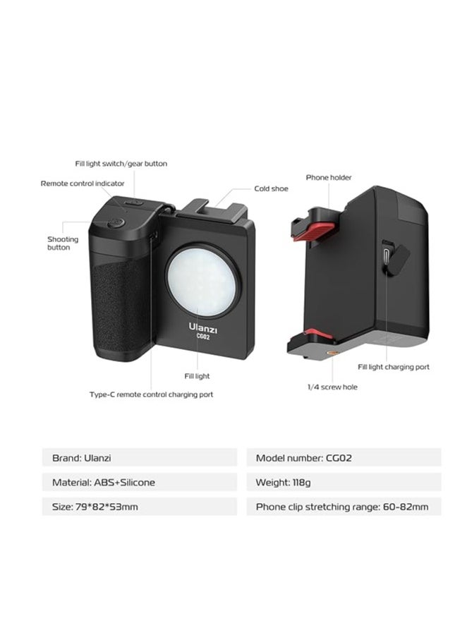 Ulanzi - ULANZI CG02 Ungraded Smartphone Camera Shutter Handle Grip w Detachable Wireless Bluetooth Remote Control,Three-Gear Adjustable Fill Light for iPhone Samsung Google OnePlus Phones Video/Photo Shooting - Image 1