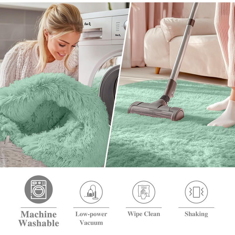 Olanly Mint Green Round Rugs For Bedroom - Machine Washable  4 Ft Circle Area Rugs For Living Room  Soft And Fluffy Shaggy Carpet For Teen Girls And Boys  Nursery Rooms  Dorms  Home Decor Aesthetic - Image 3