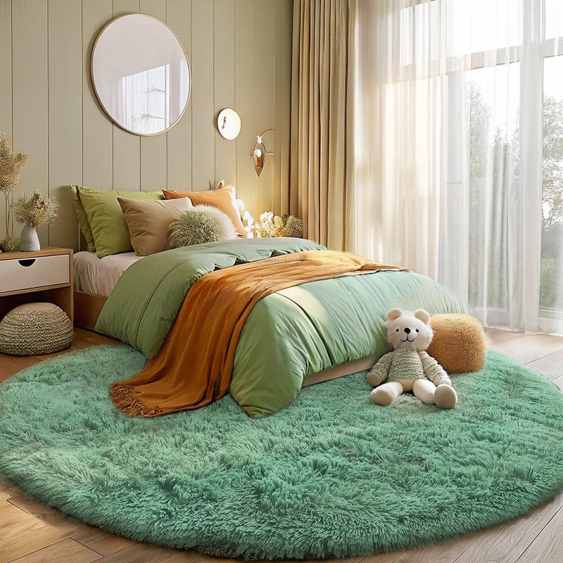 Olanly Mint Green Round Rugs For Bedroom - Machine Washable  4 Ft Circle Area Rugs For Living Room  Soft And Fluffy Shaggy Carpet For Teen Girls And Boys  Nursery Rooms  Dorms  Home Decor Aesthetic - Image 2