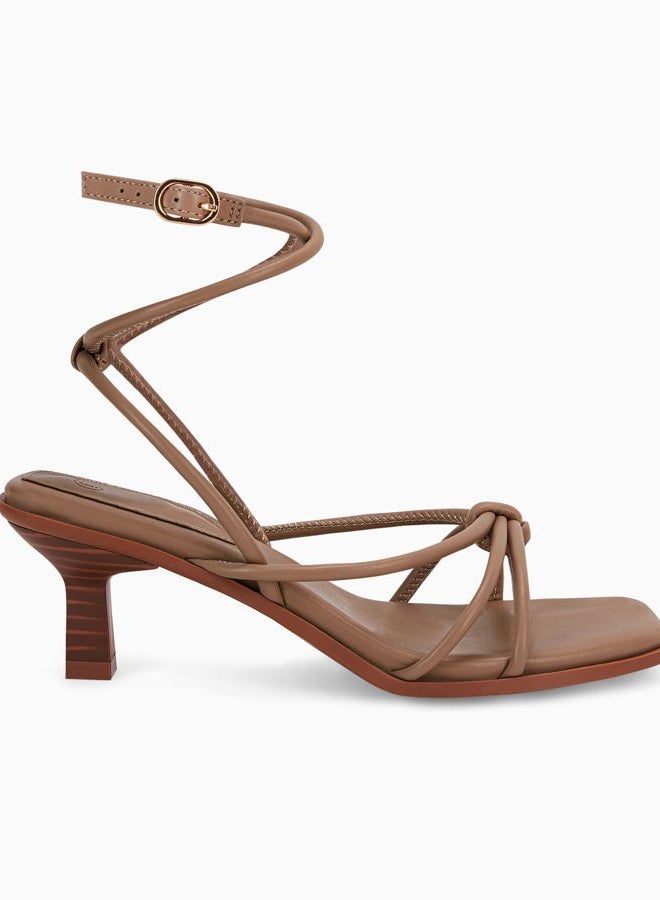Coutgo Womens Strappy Heels Sandals Thong Gladiator Square Open Toe Low Kitten Heeled Criss Cross Ankle Strap Summer Dress Wedding Shoes, Coffee, 8 - Image 4
