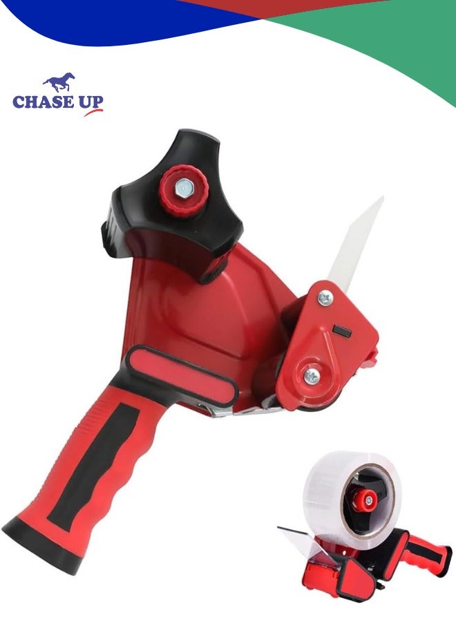تشيس اب مسدس توزيع شريط التغليف لشريط التغليف بعرض 5 سم، قلب 76 مم للكرتون والتغليف وختم الصناديق، مقبض سيليكون أحمر - Image 1