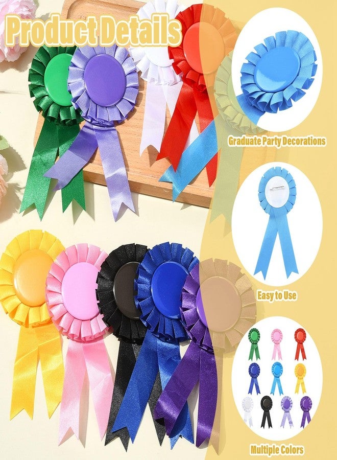 Airssory 10 Pcs Blank Award Ribbon Rosette Badge Medals Prize Ribbons Brooches Flat Round Ribbon Badge for Classroom Graduate Party Winner Science Fair Talent Show - Image 3