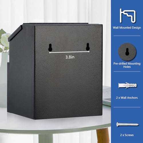 KYODOLED Suggestion and Ballot Box with Lock and Slot, Metal Wall Mounted Donation Key Drop Box with Clear Acrylic Sign Holder and 50 Free Suggestion Cards & 2 Keys, 8.5H x 5.9W x 7.3L Inch, Black - Image 5