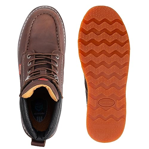 SUREWAY Mens Heavy Duty Soft/Composite/Steel Toe Work Boots for Men-Comfortable,GoodyearWelt,Full Grain Leather,6 in Wedge Moc Toe Construction Boots/Shoes,Steel Toe Dark Brown,Size 8.5 - Image 4