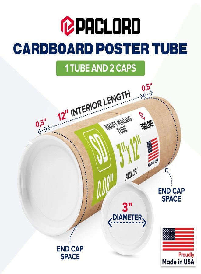 Paclord 3" x 12" Reinforced Kraft Paper Mailing Tube, Pack of 1 Tube with 2 Caps – Secure USPS Approved Poster Tube – Cardboard Tube for Shipping and Storing Posters, Prints, Artwork, or Documents - Image 2