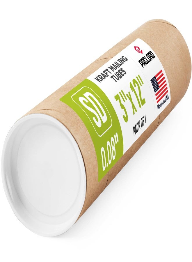 Paclord 3" x 12" Reinforced Kraft Paper Mailing Tube, Pack of 1 Tube with 2 Caps – Secure USPS Approved Poster Tube – Cardboard Tube for Shipping and Storing Posters, Prints, Artwork, or Documents - Image 1