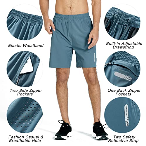 NORTHYARD Men's Athletic Running Shorts Quick Dry Workout Shorts 7"/ 5"/ 9" Lightweight Sports Gym Basketball Shorts Hiking Exercise Greyblue S - Image 4