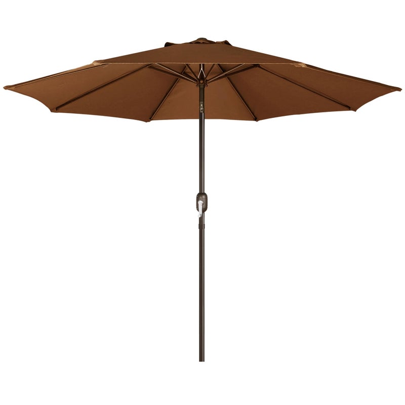 Blissun 9' Outdoor Patio Umbrella, Outdoor Table Umbrella, Yard Umbrella, Market Umbrella with 8 Sturdy Ribs, Push Button Tilt and Crank, Brown - Image 1