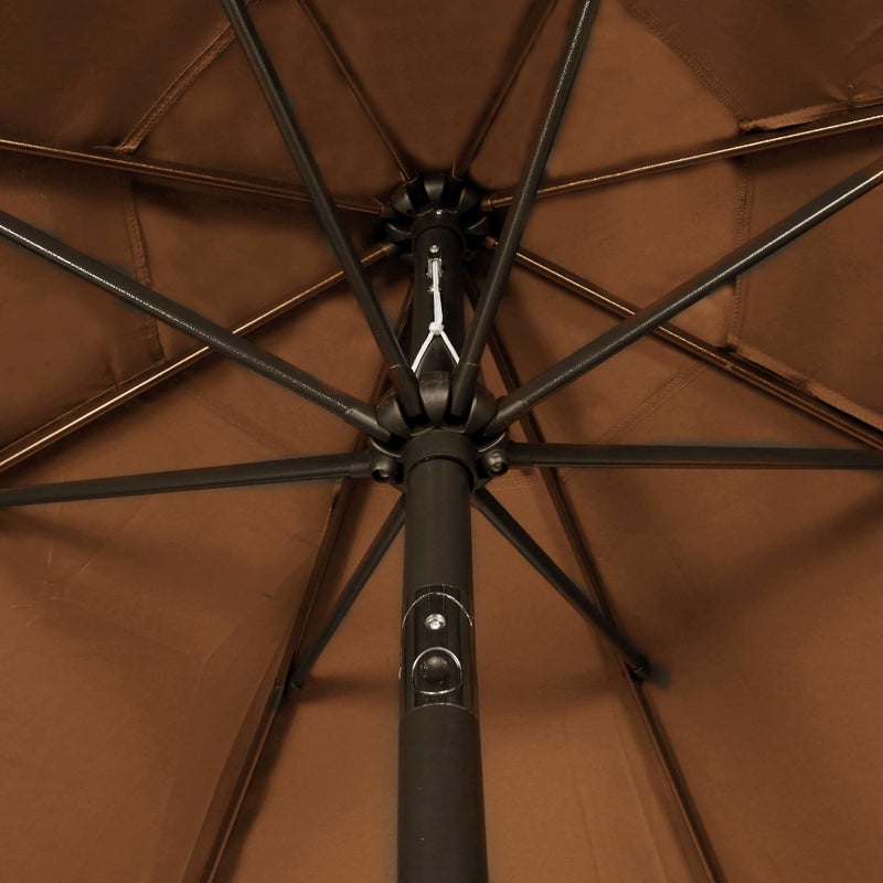 Blissun 9' Outdoor Patio Umbrella, Outdoor Table Umbrella, Yard Umbrella, Market Umbrella with 8 Sturdy Ribs, Push Button Tilt and Crank, Brown - Image 3
