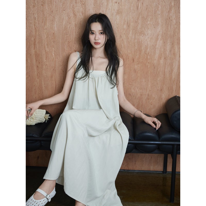 Relaxed Two-Piece Dress Set with U-Neck A-Line Slip Dress and Camisole - Image 3