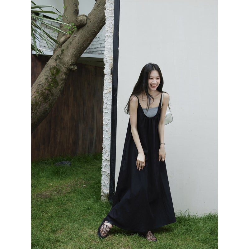 Relaxed Two-Piece Dress Set with U-Neck A-Line Slip Dress and Camisole - Image 2
