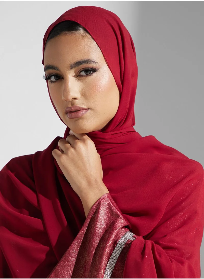 hayas closet Embellished Contrast Detail Abaya
