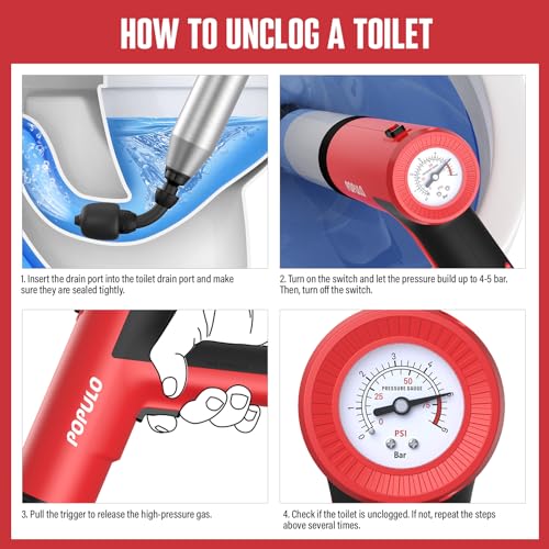 POPULO Electric Toilet Plunger Swift High Pressure Drain Unclogger Plungers for Bathroom, Floors, Shower Heavy Duty Versatile Home Toilet Clog Remover - Image 4