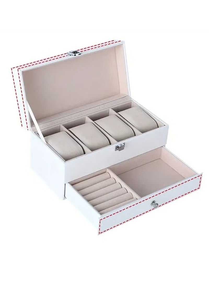 عربست ساعة صناديق 4 فتحة ساعة تخزين صندوق ساعة عرض حالة ساعة حامل للرجال ساعة وقف التخزين مع وسائد ساعة قابلة للإزالة صندوق المجوهرات للنساء مجموعة المجوهرات حالة لخواتم السوار بروش - Image 1