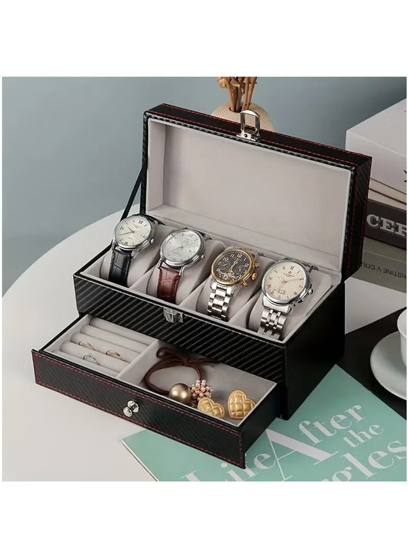 عربست ساعة صناديق 4 فتحة ساعة تخزين صندوق ساعة عرض حالة ساعة حامل للرجال ساعة وقف التخزين مع وسائد ساعة قابلة للإزالة صندوق المجوهرات للنساء مجموعة المجوهرات حالة لخواتم السوار بروش - Image 2