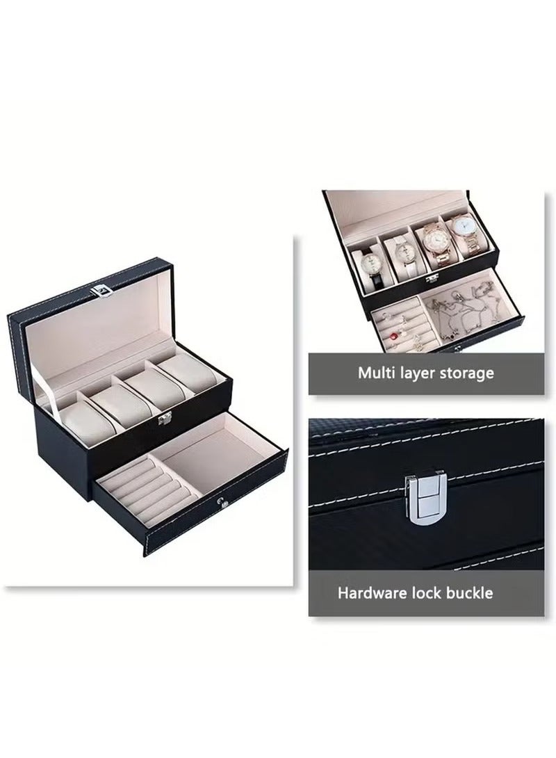 عربست ساعة صناديق 4 فتحة ساعة تخزين صندوق ساعة عرض حالة ساعة حامل للرجال ساعة وقف التخزين مع وسائد ساعة قابلة للإزالة صندوق المجوهرات للنساء مجموعة المجوهرات حالة لخواتم السوار بروش - Image 4
