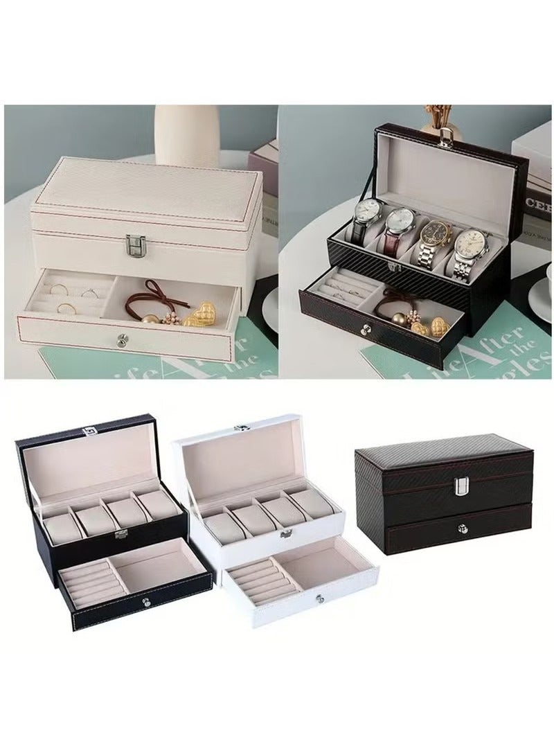 عربست ساعة صناديق 4 فتحة ساعة تخزين صندوق ساعة عرض حالة ساعة حامل للرجال ساعة وقف التخزين مع وسائد ساعة قابلة للإزالة صندوق المجوهرات للنساء مجموعة المجوهرات حالة لخواتم السوار بروش - Image 5