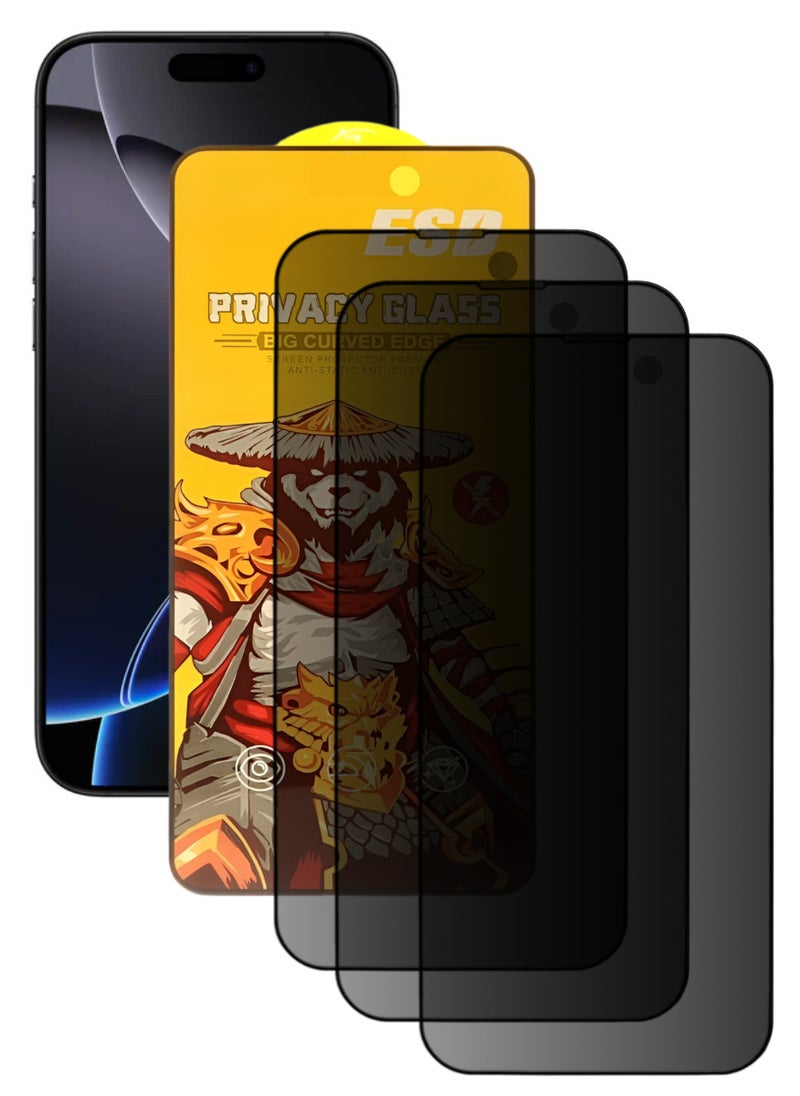 ESD 3 Pieces Tempered Dustproof Privacy Glass Screen Protector Compatible For iPhone 16 Pro - Image 1
