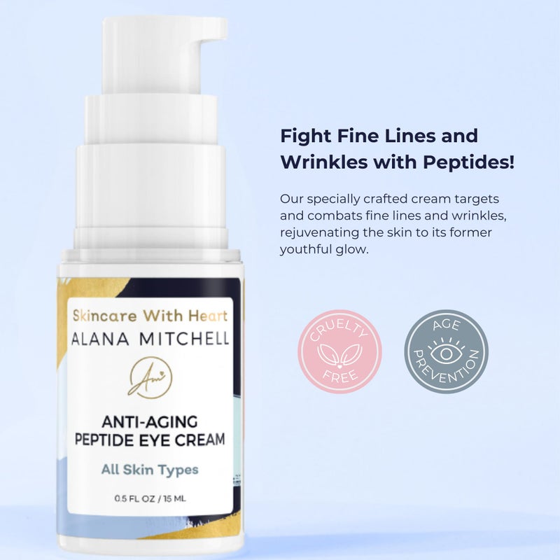 Alana Mitchell Anti-Aging Peptide Under Eye Cream â€“ Peptide Eye Cream for Hydrated & Firm Skin â€“ Under Eye Cream for Dark Circles and Puffiness â€“ Anti Aging Eye Cream for Crows Feet & Fine Lines (0.5 oz/15 ml) - Image 2