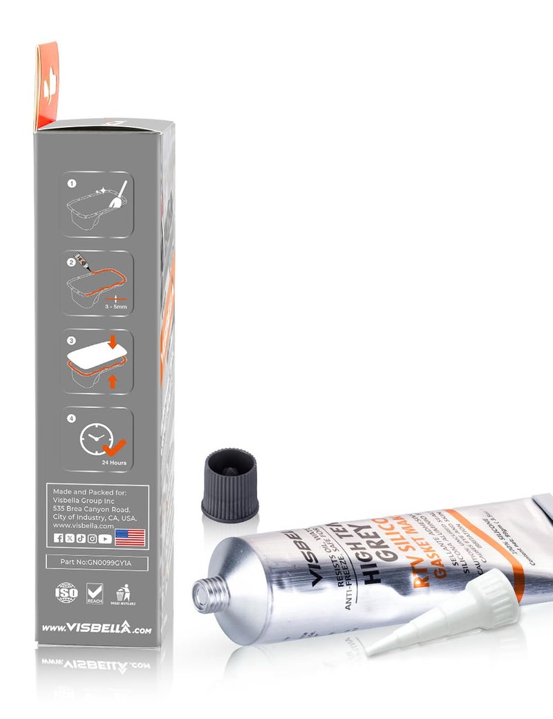 Visbella Gasket Maker Oil Resistant Sensor Safe Neutral RTV Silicone Sealant Non-Corrosive High Flexibility Ideal for Domestic & Older Vehicles 99g (Grey) Quick assemble - Image 3