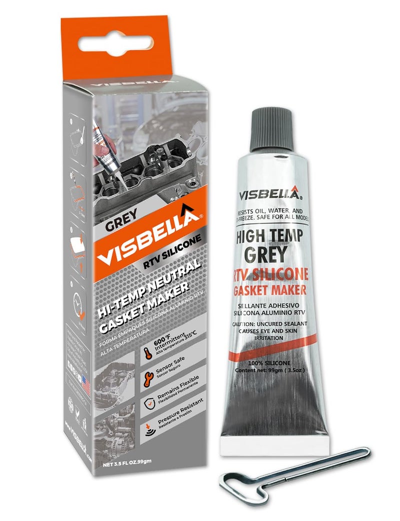 Visbella Gasket Maker Oil Resistant Sensor Safe Neutral RTV Silicone Sealant Non-Corrosive High Flexibility Ideal for Domestic & Older Vehicles 99g (Grey) Quick assemble - Image 1