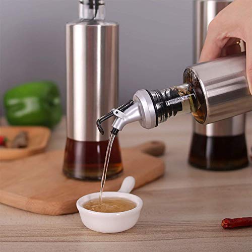 FOMQUAZLI Stainless Steel Leak Proof Dispenser Bottle, Glass Cooking Oil & Vinegar Cruet for Kitchen and BBQ Combo(1 Oil Bottle+1 Silicone Funnel+1 Oil Brush Spatula) - Image 2